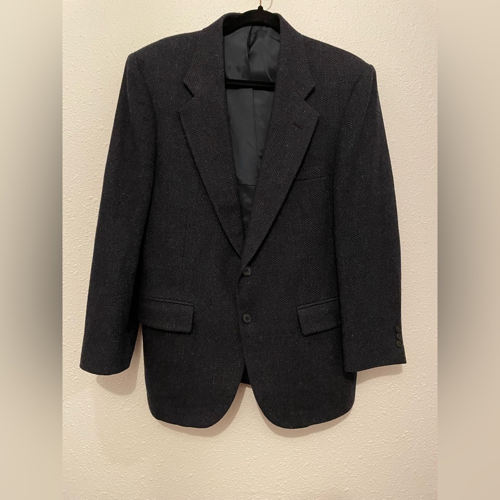 Barrington Black Blue Herringbone Tweed Blazer Jacket Sport Suit Coat Wool 40s